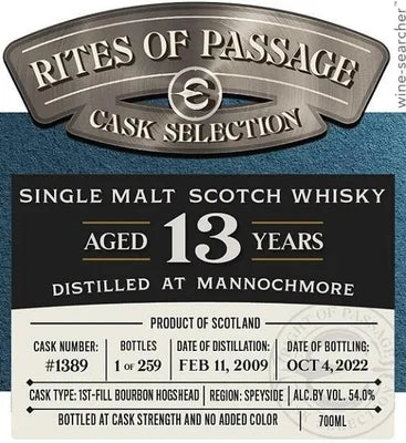 Rites Of Passage Mannochmore 13 Yr Single Malt Whiskey 750ml