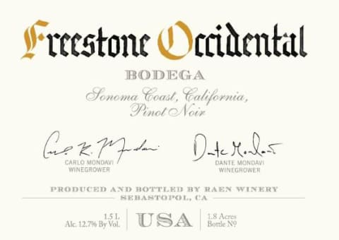 Raen Freestone Occidental Pinot Noir 2018 750ml